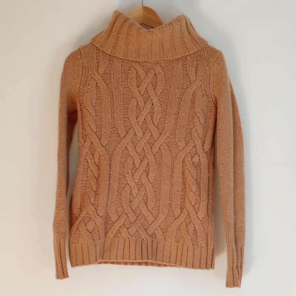 WOOL Beige turtleneck Land's End cable knit sweater XS